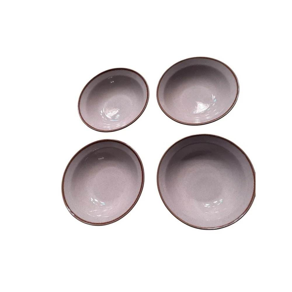 Alpine Mountain Stoneware Collection Dinnerware Bowls Set of 4 Beige Brown Matte